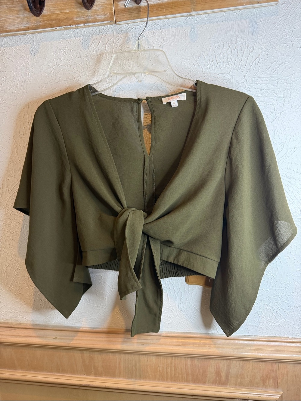 A.peach Olive Tie-Front Cropped Blouse - Women